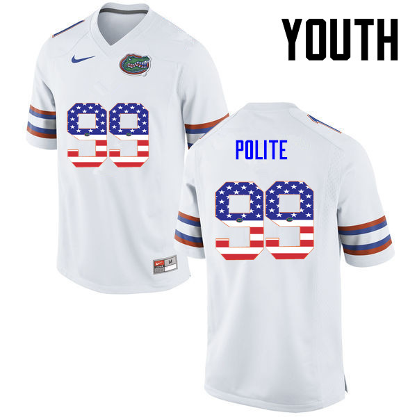 Youth Florida Gators #99 Jachai Polite College Football USA Flag Fashion Jerseys-White